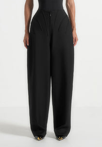 Rena - High Waisted Corset Sculptural Pants - Black