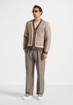 Elon - Wool Knit Contrast Cardigan - Beige