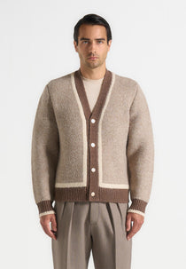 Elon - Wool Knit Contrast Cardigan - Beige