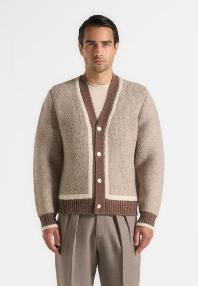 Elon - Wool Knit Contrast Cardigan - Beige