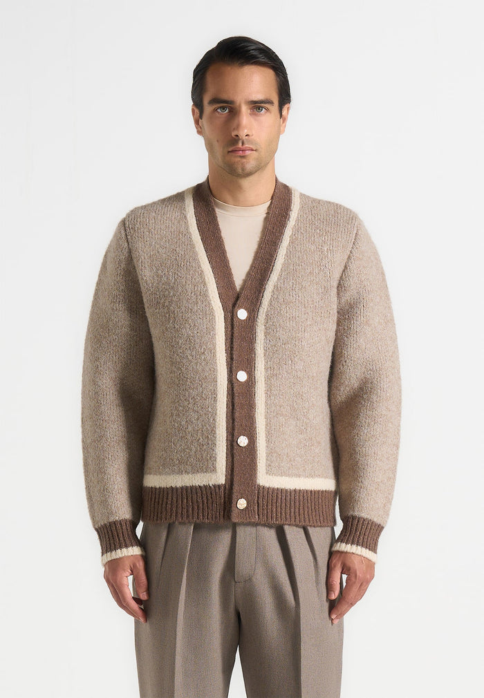 Elon - Wool Knit Contrast Cardigan - Beige