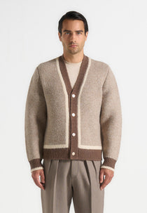 Elon - Wool Knit Contrast Cardigan - Taupe