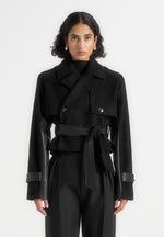 Lelia - Cropped Suede Trench Coat With Belt - Black