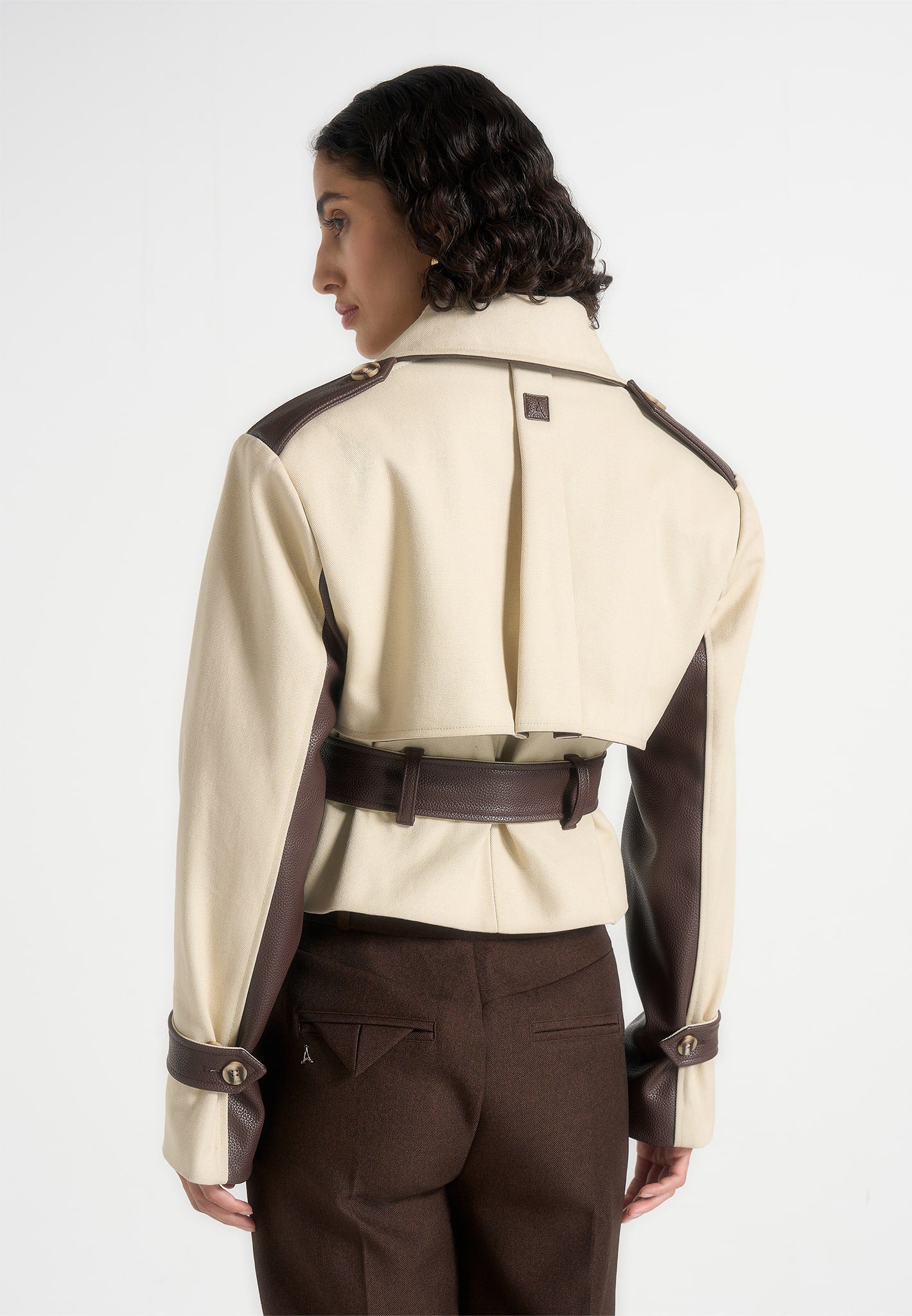 Lelia - Cropped Gabardine Trench Coat With Belt - Beige/Brown 
