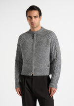 Gaby - Speckled Cable Knit Zip Cardigan - Grey