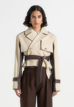 Lelia - Cropped Gabardine Trench Coat With Belt - Beige/Brown