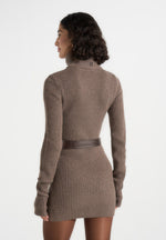 Kalia - Roll Neck Knitted Mini Dress With Belt - Taupe
