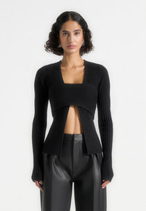 Marisa - 2-In-1 Knit Bandeau Cardigan - Black