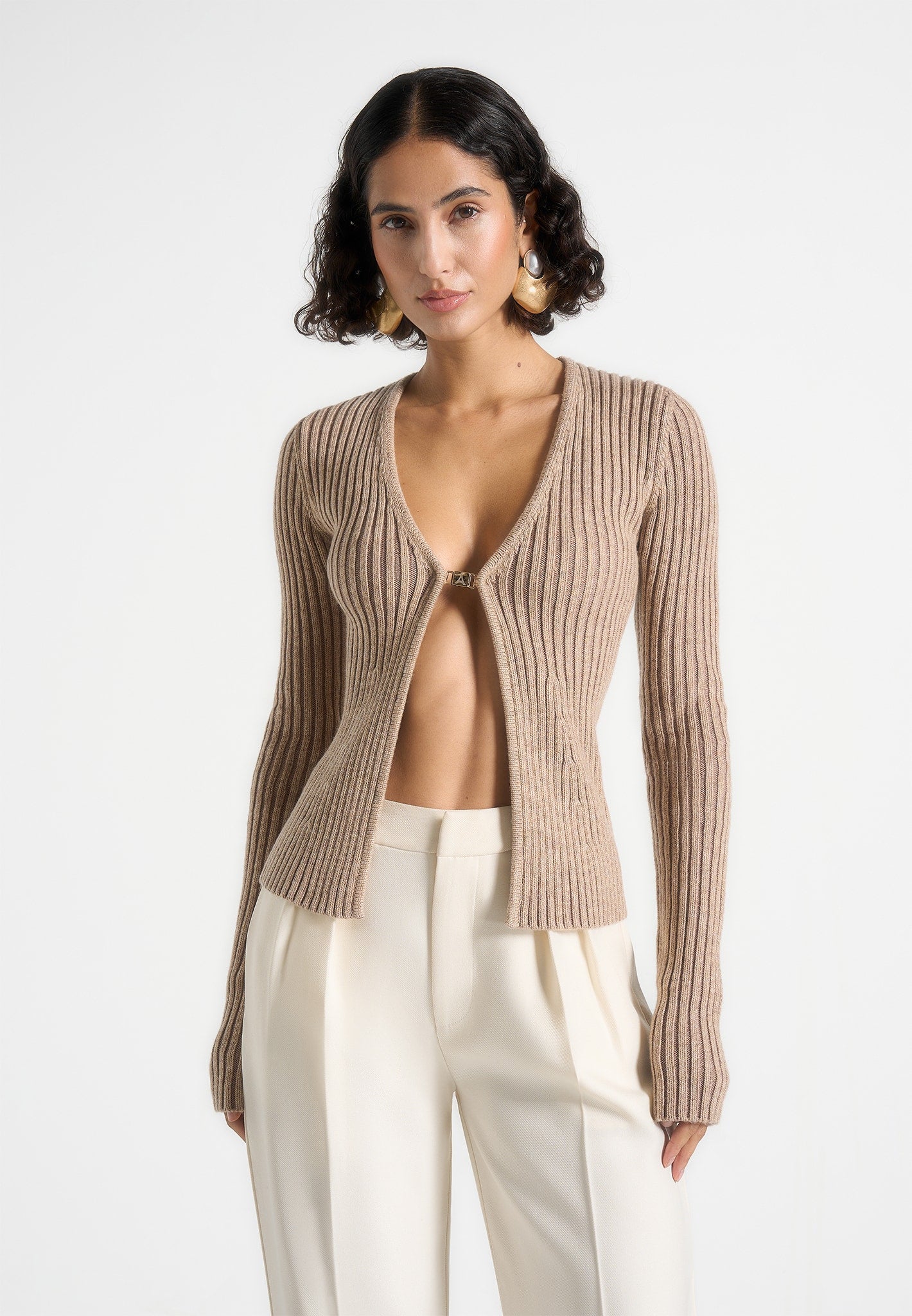 Marisa - 2-In-1 Knit Bandeau Cardigan - Beige 