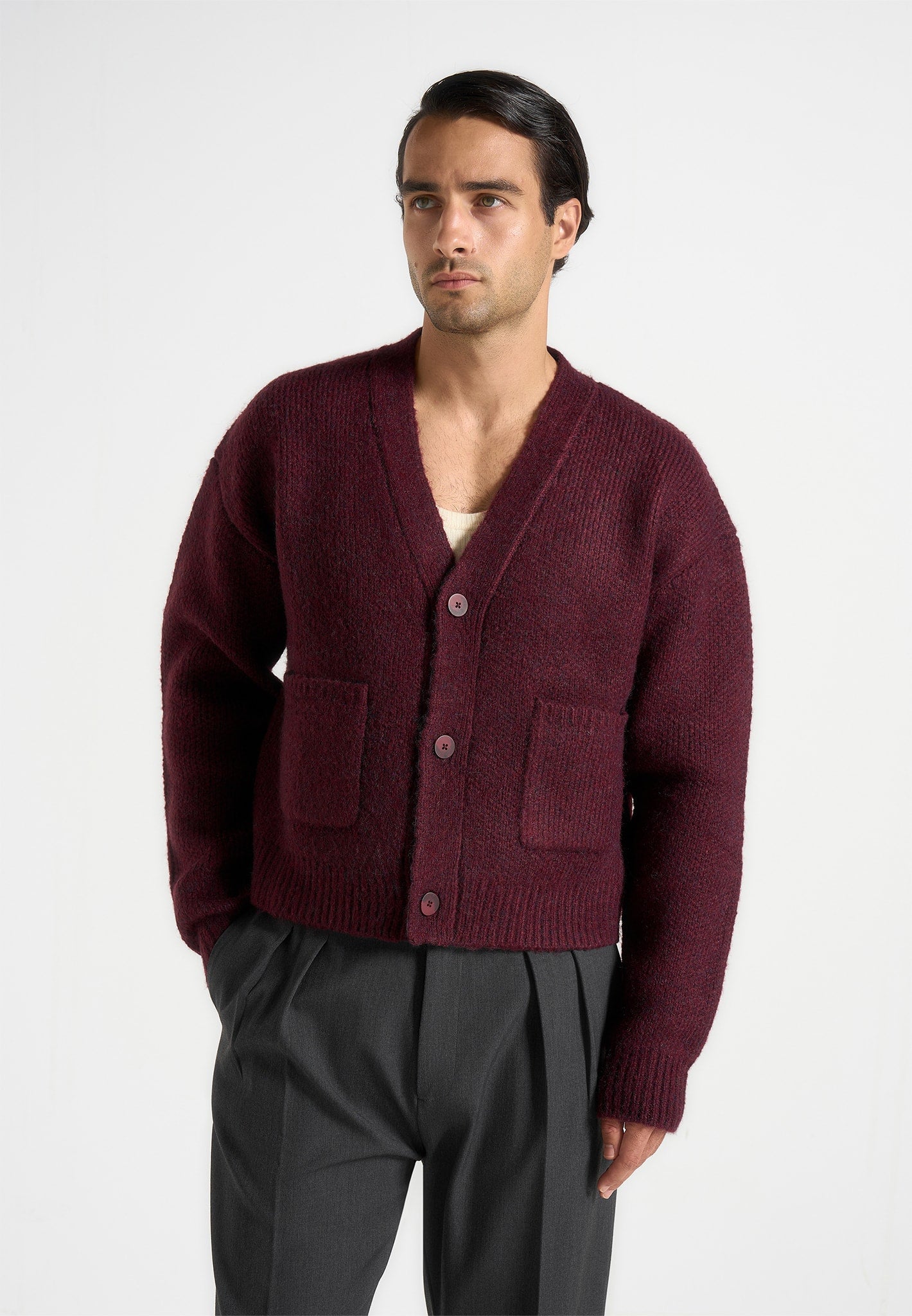 Charlie - Unisex Knitted Cardigan - Wine Red