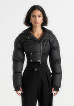 Dalya - Matte Cropped Biker Puffer Jacket - Black