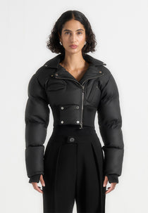 Dalya - Matte Cropped Biker Puffer Jacket - Black
