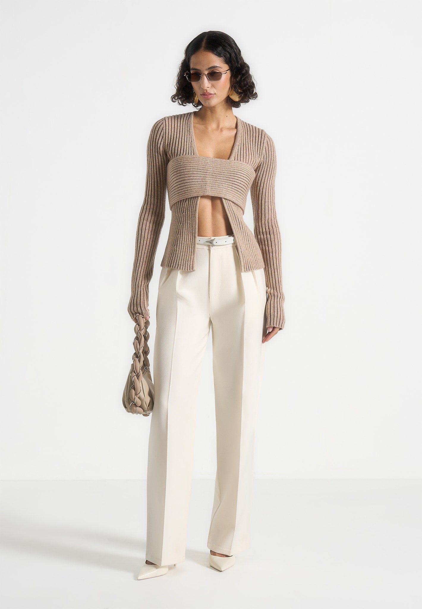 Marisa - 2-In-1 Knit Bandeau Cardigan - Beige 