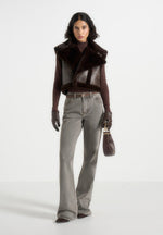 Kena - Vintage Leather & Plush 2-in-1 Gilet Jacket - Brown