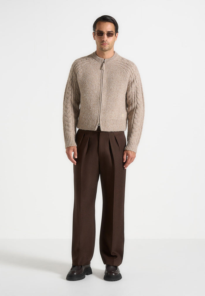 gaby-speckled-cable-knit-zip-cardigan-beige
