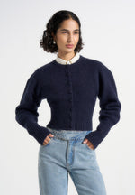 Mayla - Knitted Cinch Waist Cardigan - Navy