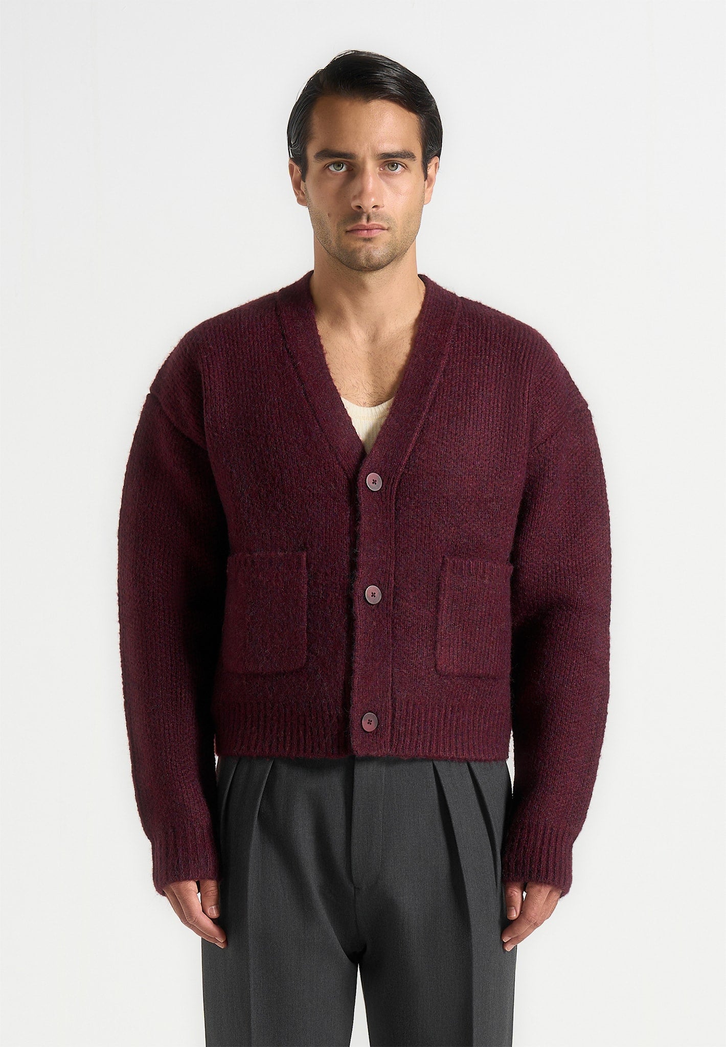 Charlie - Unisex Knitted Cardigan - Wine Red