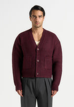 Charlie - Unisex Knitted Cardigan - Wine Red