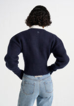 Mayla - Knitted Cinch Waist Cardigan - Navy