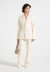 Claire - Wide Shoulder Cinch Waist Blazer - Cream