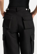 Emilie - Drill High Waisted Cargo Pants - Black