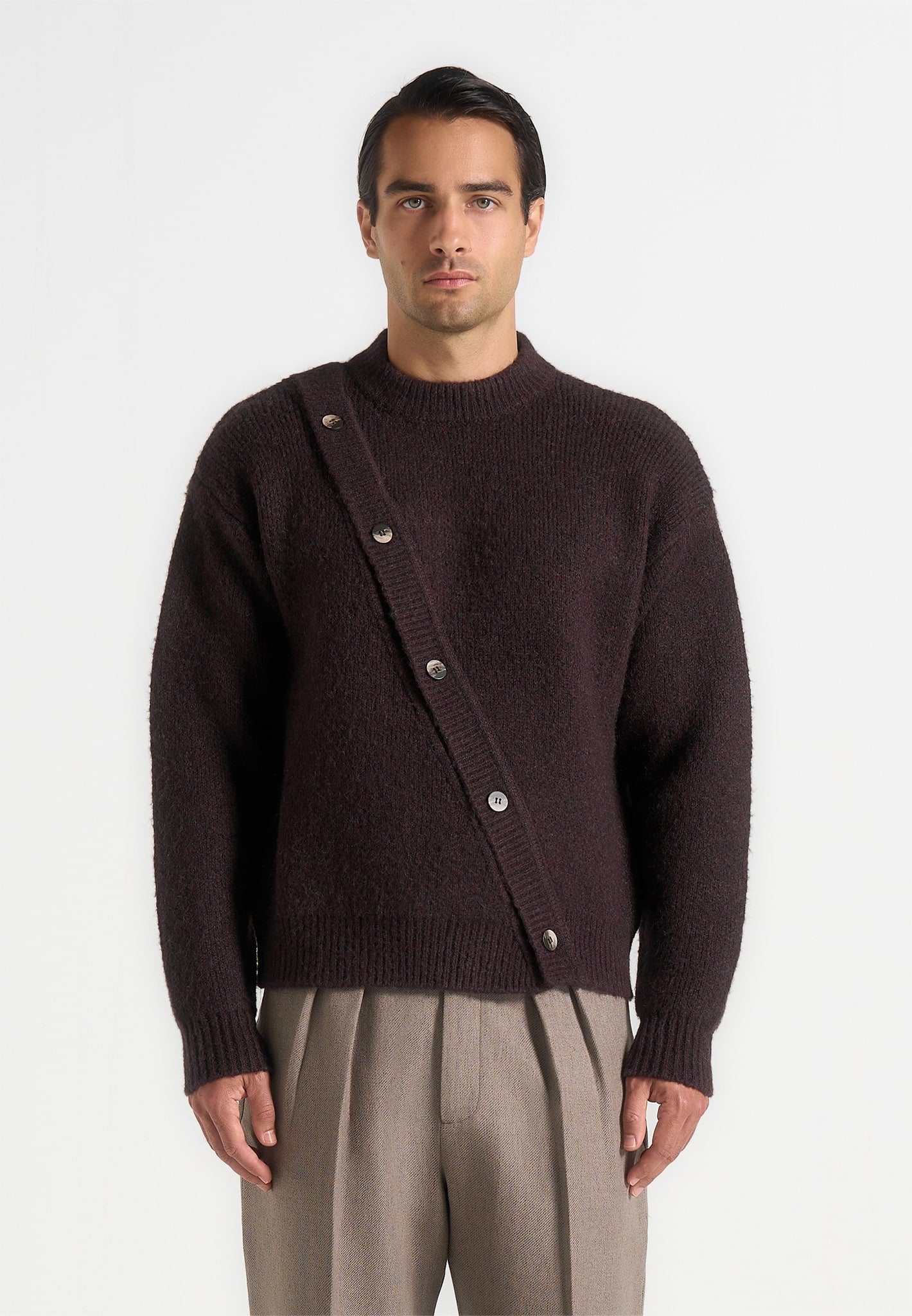 Theo - Asymmetric Brushed Wool Knit Jumper - Brown