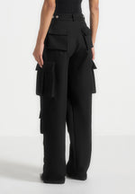 Emilie - Drill High Waisted Cargo Pants - Black