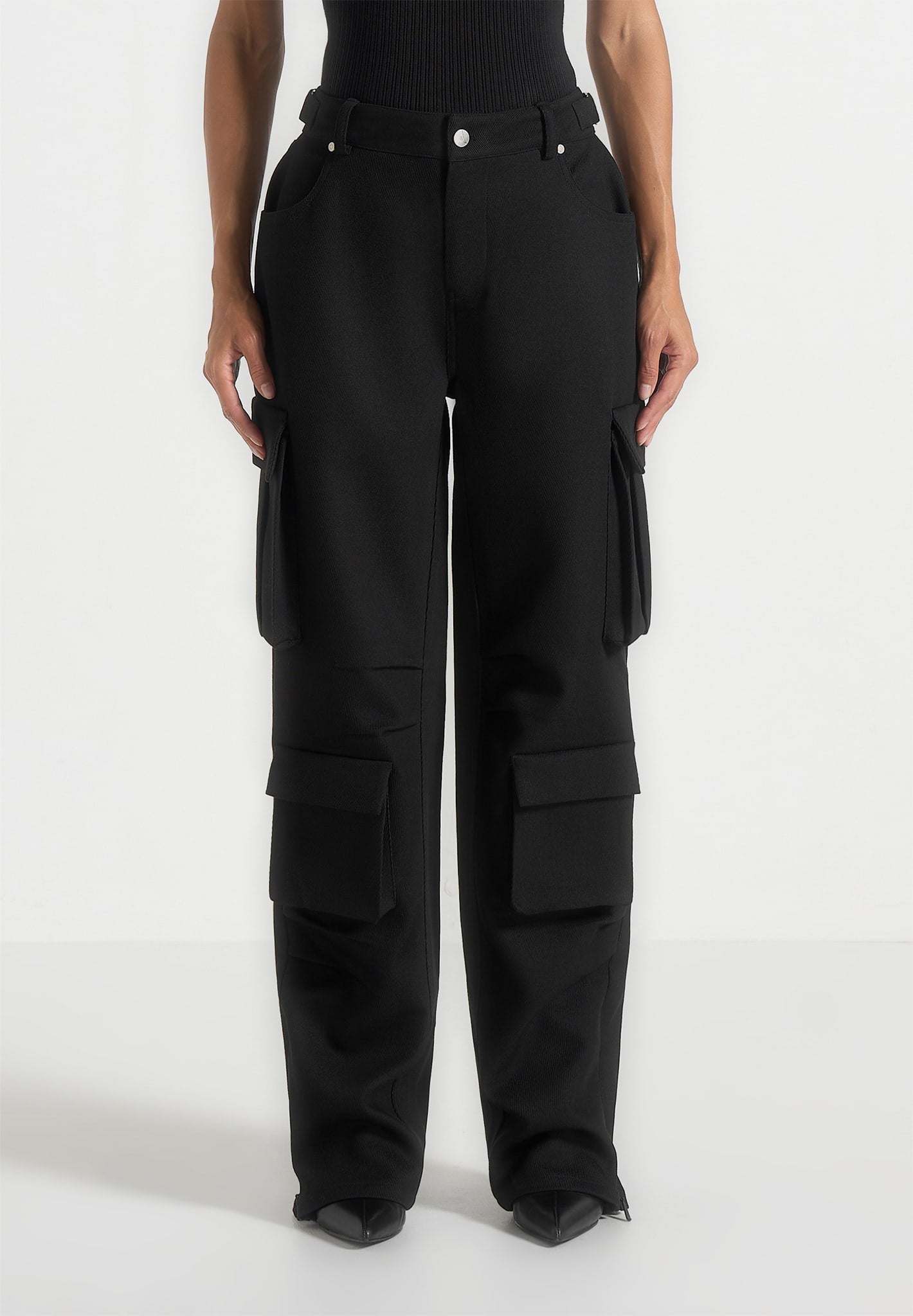 Emilie - Drill High Waisted Cargo Pants - Black