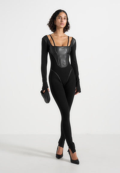 vegan-leather-and-bandage-corset-jumpsuit-black