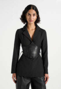 Blazer with Leather Corset - Black