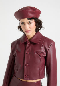 Anya - Leather Beret - Wine Red