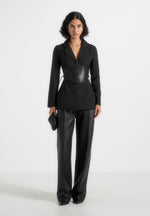 Blazer with Leather Corset - Black