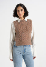 Danya - Wool Cable Knit Vest With Ties - Taupe