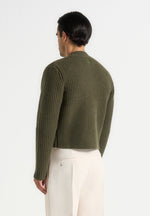 Alix - Unisex Crewneck Ribbed Knit Cardigan - Olive