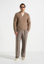 Dani - Unisex Asymmetric Brushed Wool Knit Cardigan - Taupe