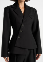Thalia - Asymmetric Tailored Double Breasted Blazer - Black