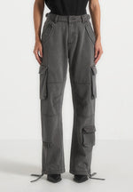 Mid Rise Cargo Pants - Washed Grey