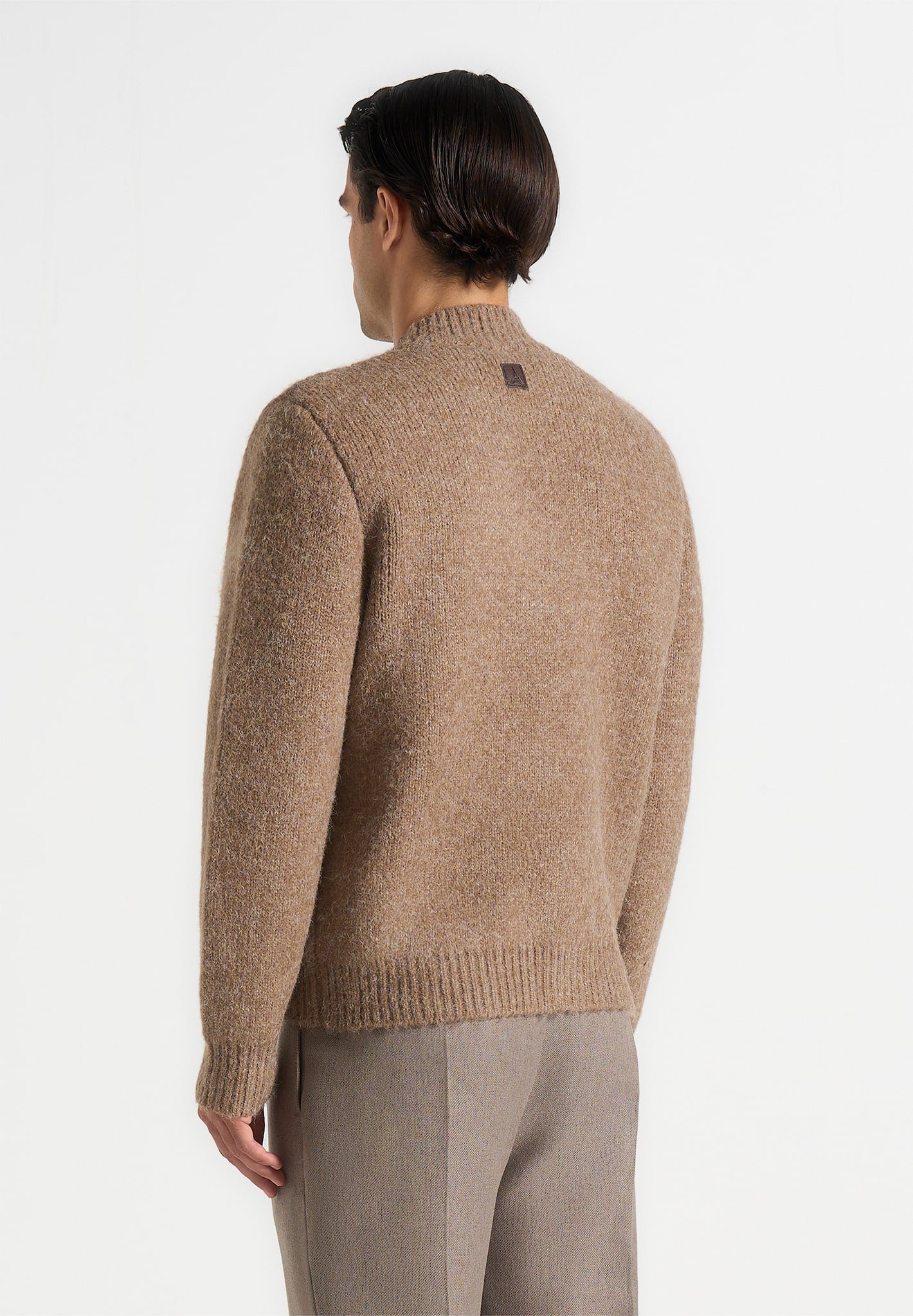 Dani - Unisex Asymmetric Brushed Wool Knit Cardigan - Taupe