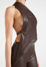 suede-leather-asymmetric-backless-top-brown