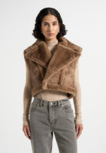 Kena - Vintage Leather & Plush 2-in-1 Gilet Jacket - Taupe