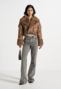 Kena - Vintage Leather & Plush 2-in-1 Gilet Jacket - Taupe