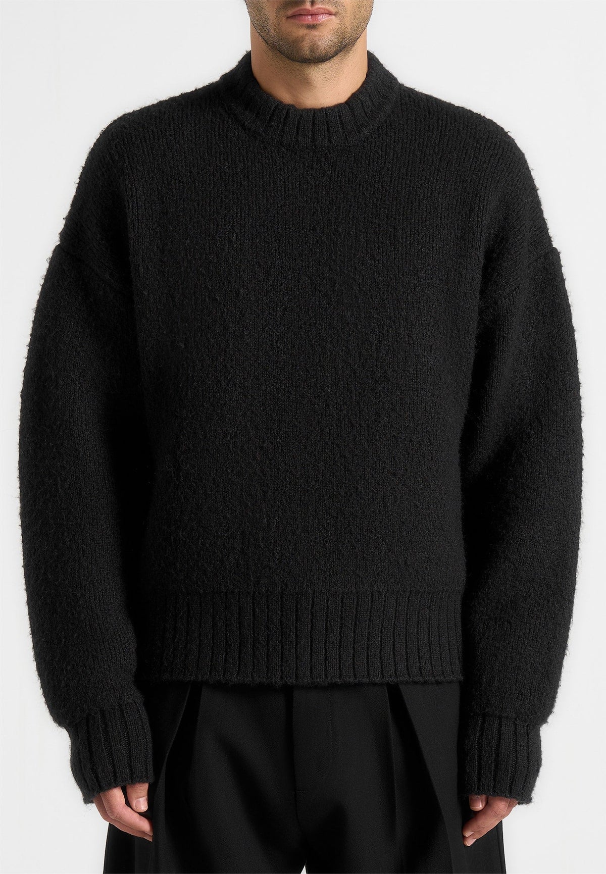 KW001 - Brushed Wool Knit Sweater - Black