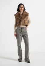 Kena - Vintage Leather & Plush 2-in-1 Gilet Jacket - Taupe