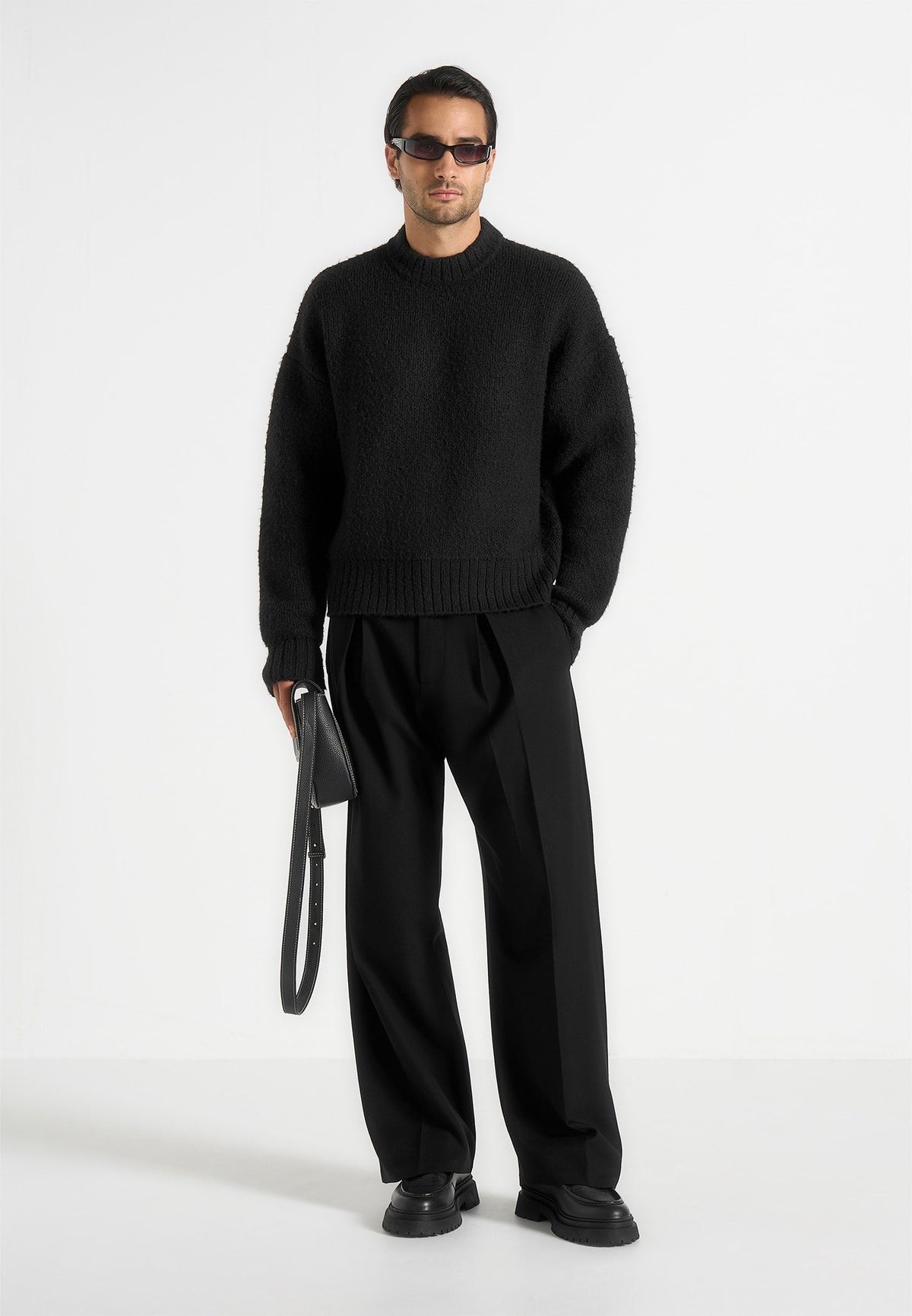KW001 - Brushed Wool Knit Sweater - Black
