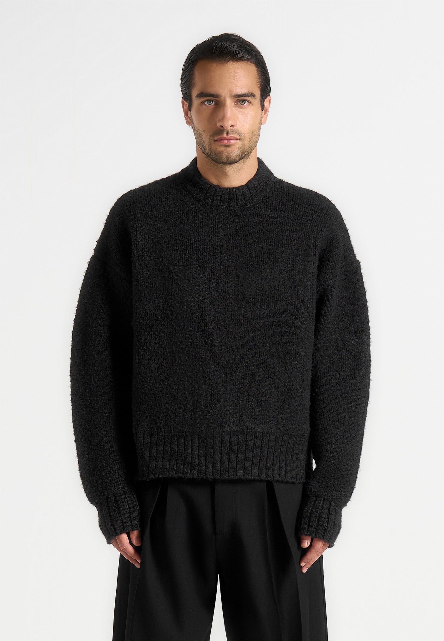 Chris - Brushed Wool Knit Jumper - Black 