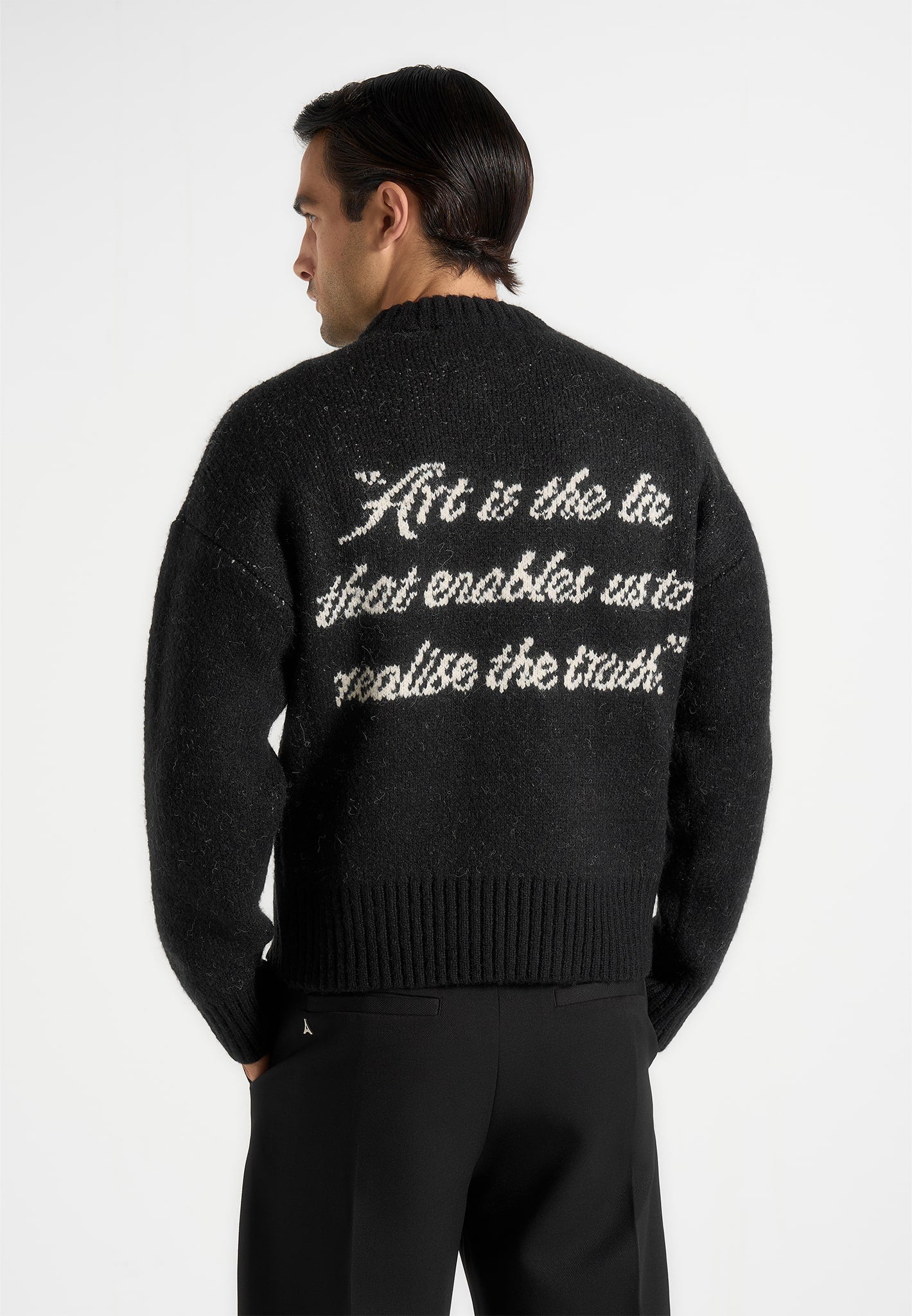 Kamil - Art Slogan Brushed Wool Knit Jumper - Black 
