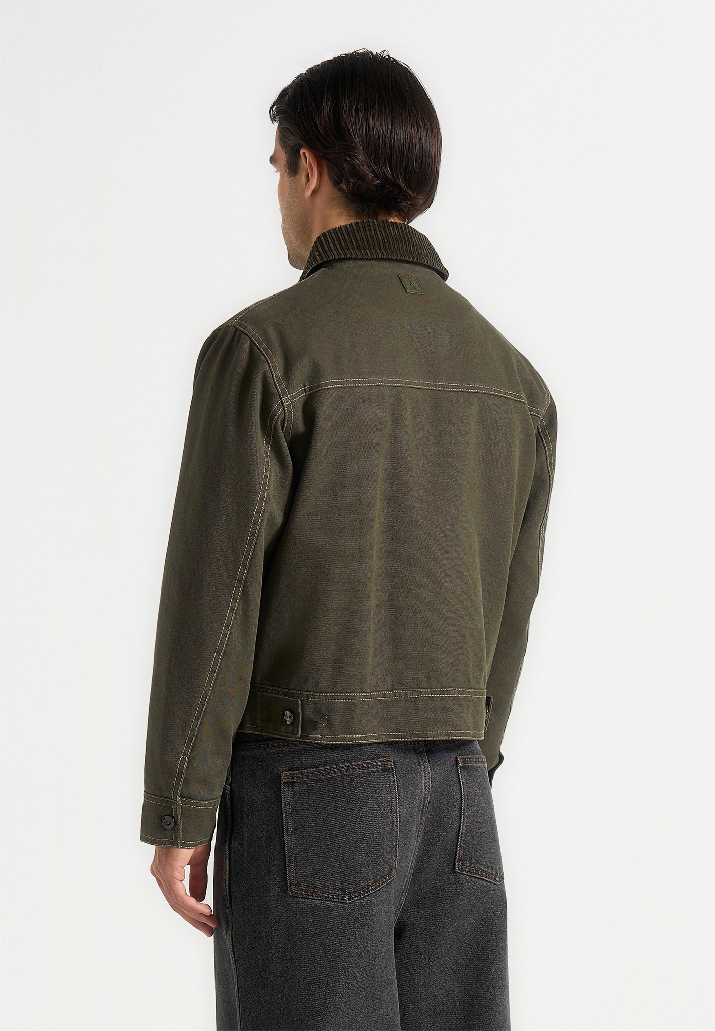 Nino - Clasp Detail Contrast Stitch Gabardine Jacket - Olive