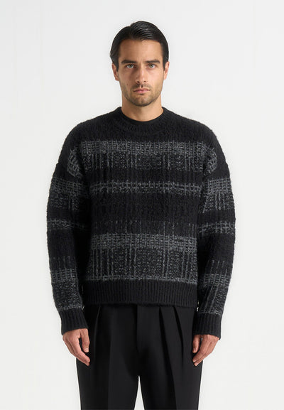 Ayden - Check Wool Knit Jumper - Black/Grey