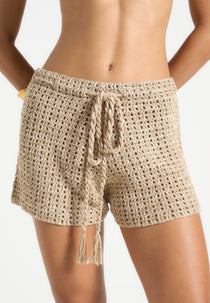 Agathe - Crochet Shorts with Drawcord - Natural