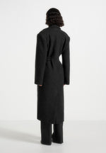 Jena - Wide Shoulder Wool Coat with Cinch Belt - Black